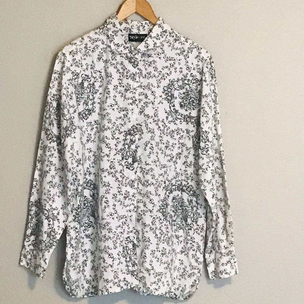 100% Linen B+W Floral Button Down Shirt